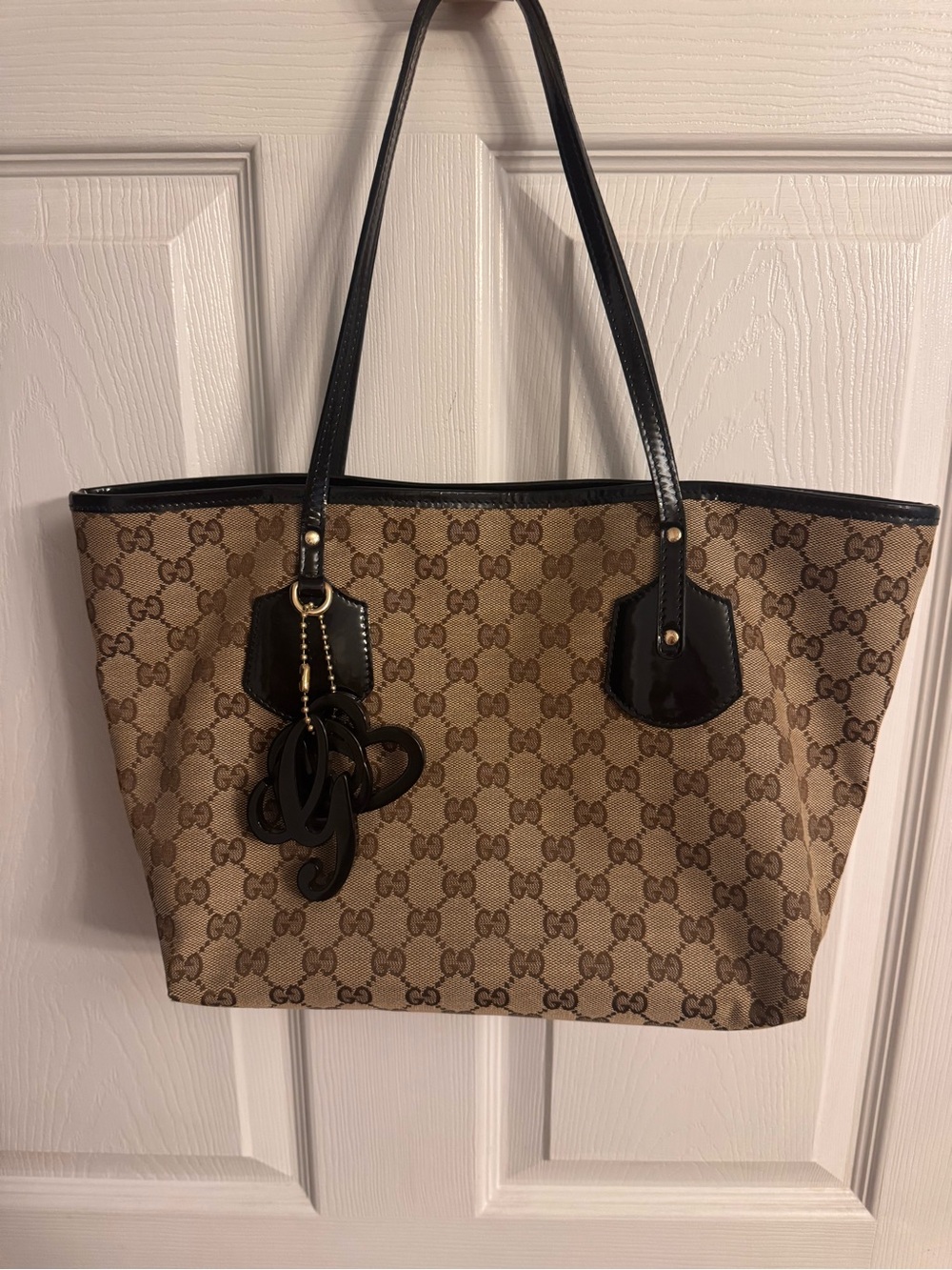 Gucci Jolie Canvas Tote Bag with Black Trim and Acrylic Charms